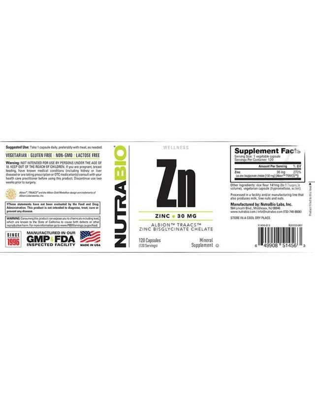 Zinc Chelate  30mg (NutraBio)