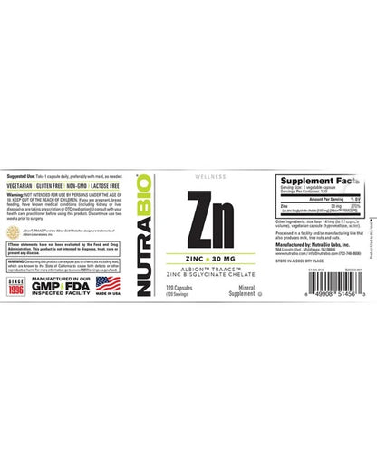 Zinc Chelate  30mg (NutraBio)