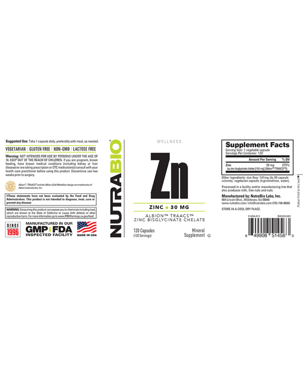 Zinc Chelate  30mg (NutraBio)