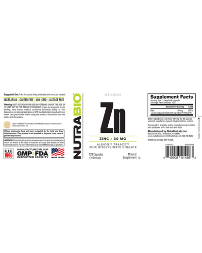 Zinc Chelate  30mg (NutraBio)