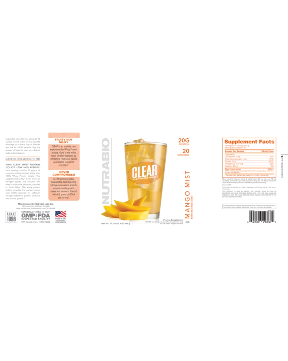 Clear Whey 1.1lb  Nutra Bio